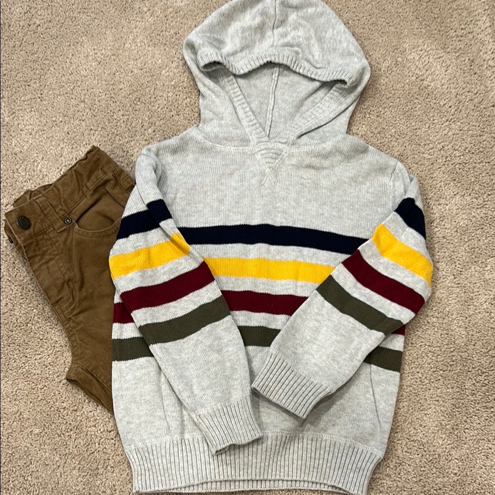 Gymboree Gray and Red Hooded Sweater with Stripes